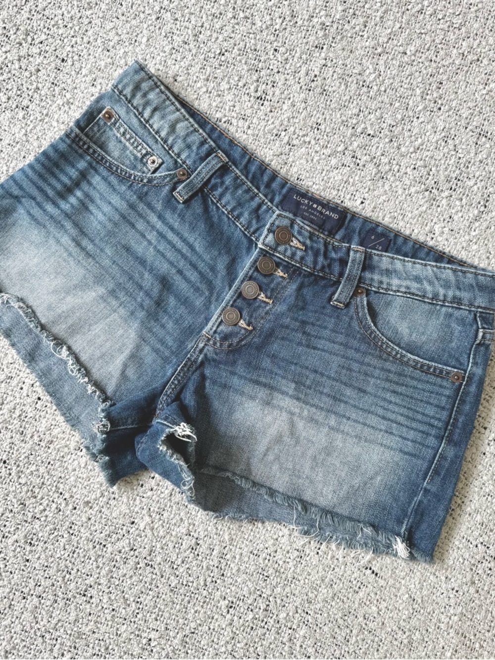 Lucky Brand Distressed Blue Denim Button-Fly Shorts